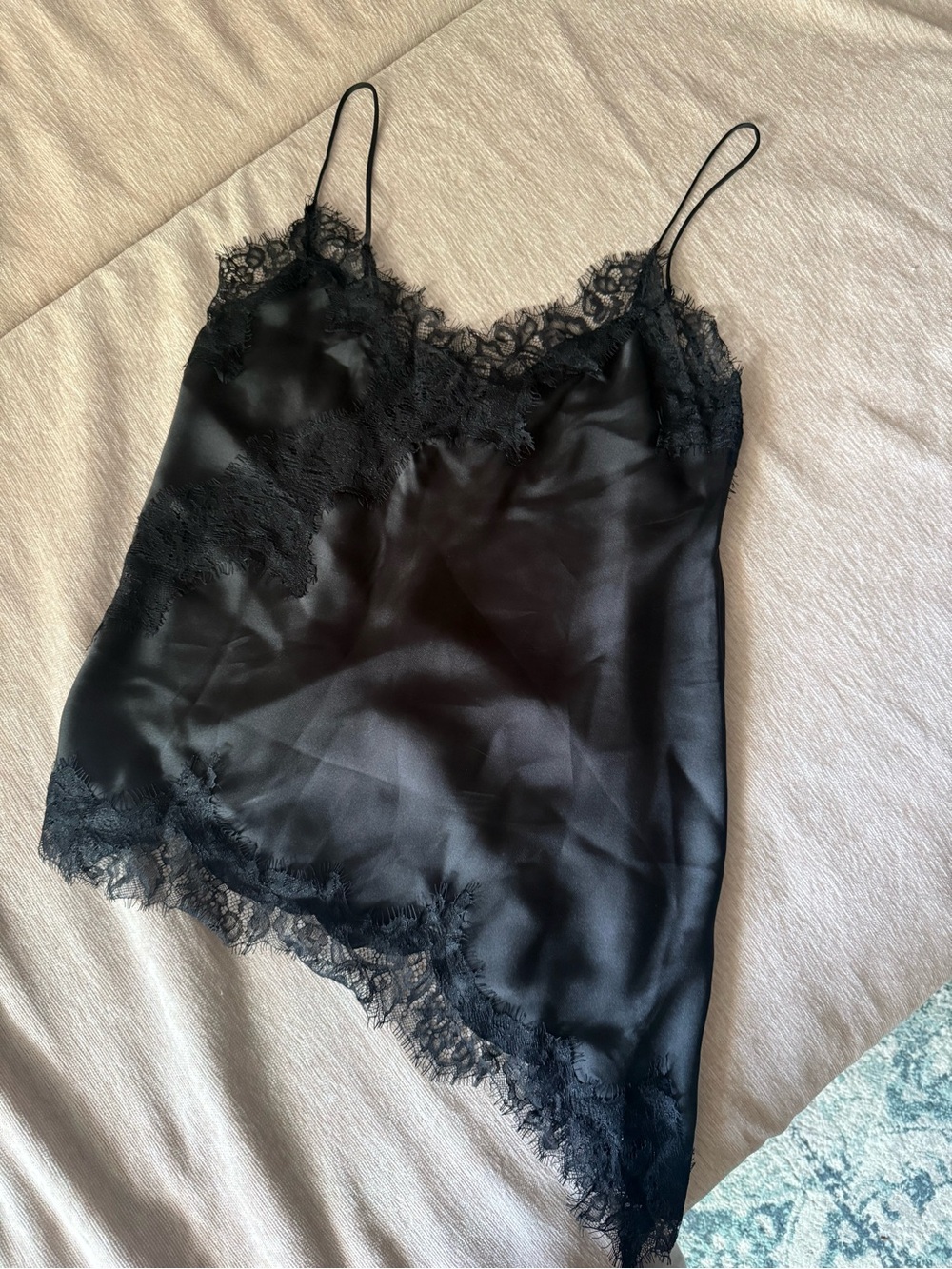 Black Lace Trim Satin Camisole